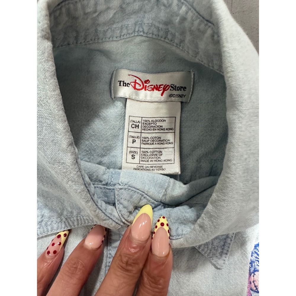 Vintage Disney Store Eeyore Sleeveless Denim Shirt Light Wash Embroidered Small - Picture 7 of 9